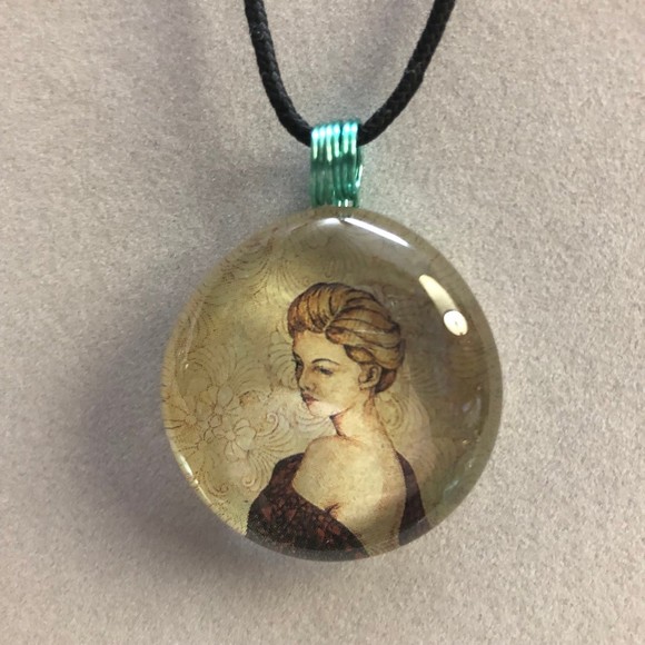 Vintage Style Lady Photo Necklace, Handmade, Pendant on a Rope 30” - Picture 2 of 5